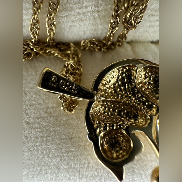 Danbury Mint Gold-Plated sterling silver cat pendant necklace diamond accents - Picture 5 of 7